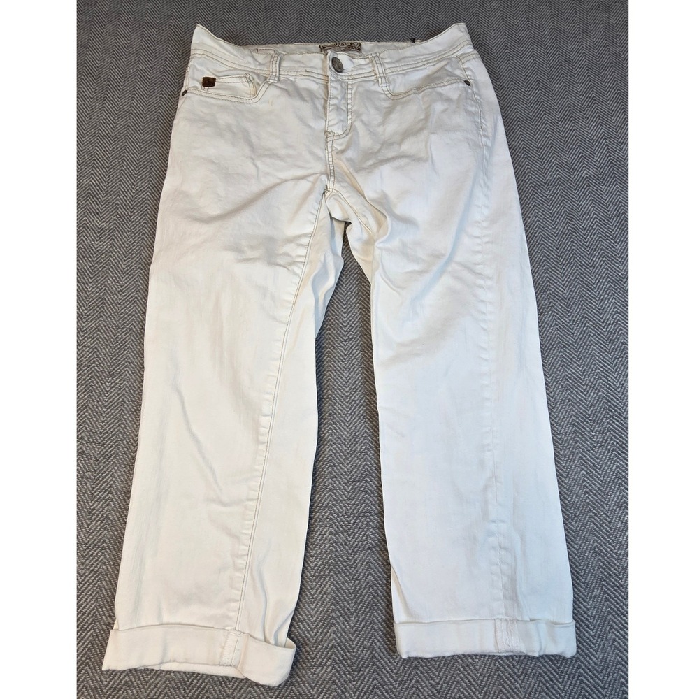 Truce Womens White Cropped Capri Jeans Size 6 Contrast Stitch Stretch Cuffed
